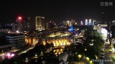 山东济南泉城广场夜景航拍